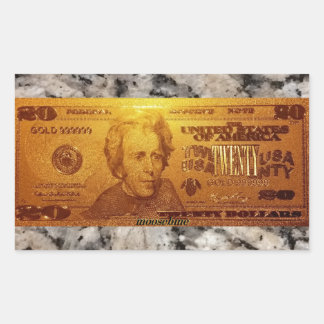 Golden U.S. Twenty Dollar Bill Front Rectangular Sticker