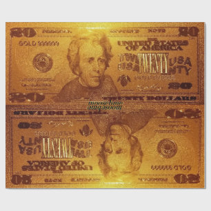 Golden U.S. Twenty Dollar Bill Reflection Wrapping Paper
