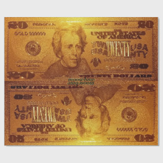 Golden U.S. Twenty Dollar Bill Reflection Wrapping Paper