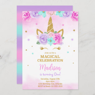 Golden Unicorn Birthday Invite
