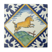 Golden Unicorn Hand Painted Early Delft Repro