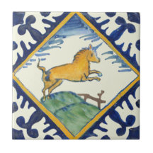 Golden Unicorn Hand Painted Early Delft Repro 
