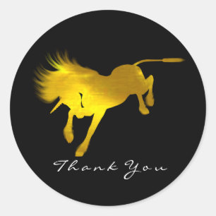 Golden Unicorn Horse Stars Thank You Black Classic Round Sticker