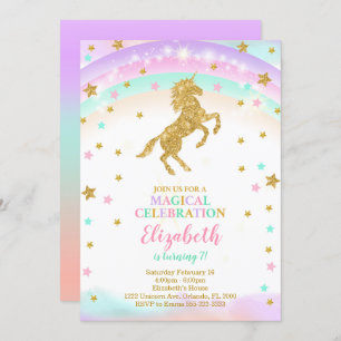 Golden Unicorn invite with Glitter Stars