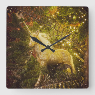 Golden Unicorn Square Wall Clock