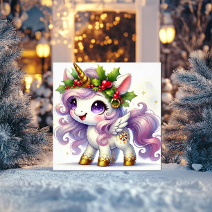 Golden Unicorn with Festive Candy Accents Holiday Card