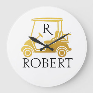 Golden Unique Custom Cart Monogram Name Large Clock
