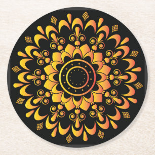 Golden Unique Mandala Design-95747 Round Paper Coaster