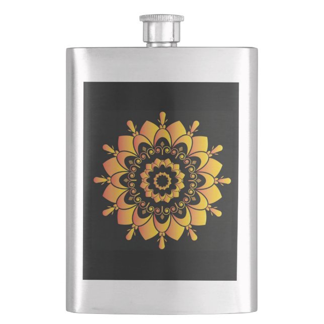 Golden Unique Mandala Design Hip Flask (Front)