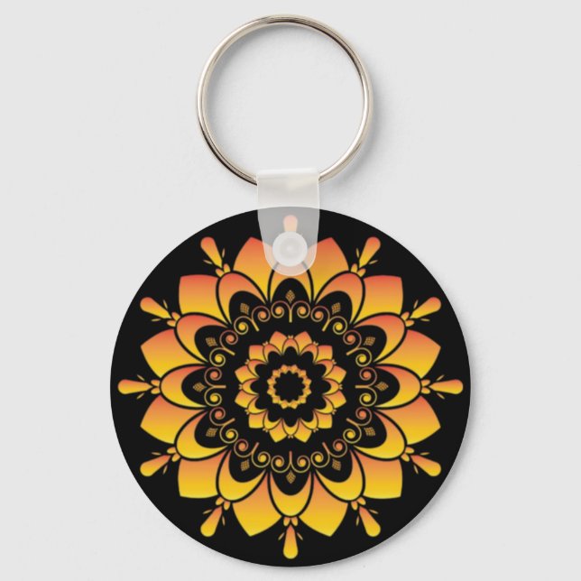 Golden Unique Mandala Design Key Ring (Front)