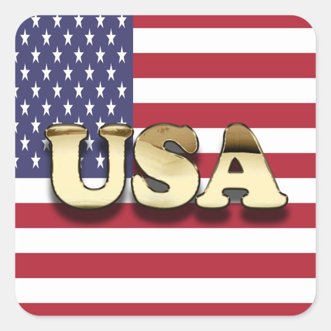 Golden USA American Flag Square Sticker (Front)