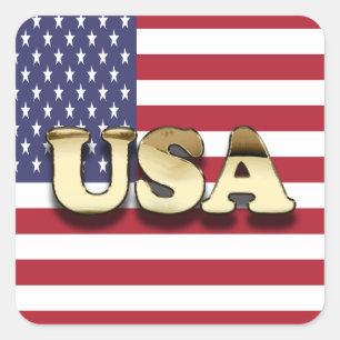 Golden USA American Flag Square Sticker