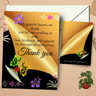 Golden V-Point Anniversary Butterflies and Roses Thank You Card