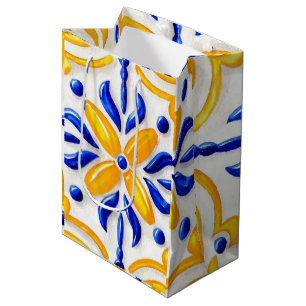Golden Valencia Blossom Blue and Amber Floral Medium Gift Bag
