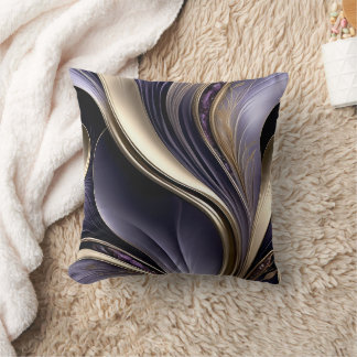 Golden Veil - Luxurious Gold and Violet Abstract Cushion
