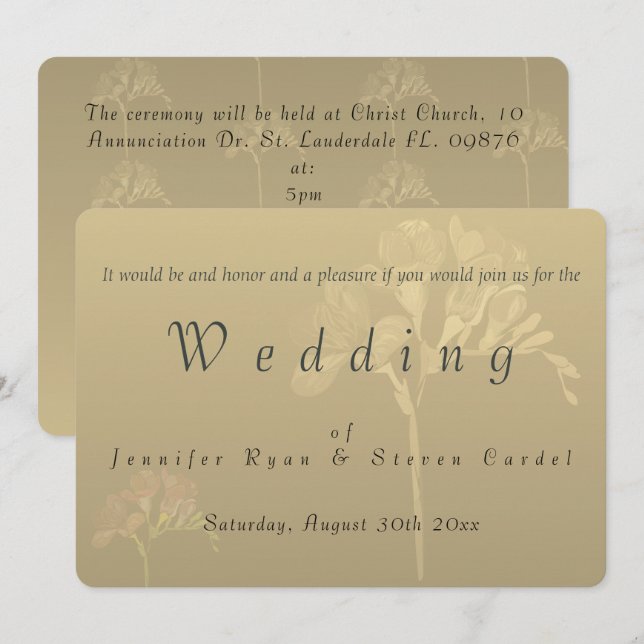  Golden Veiled Fresia Wedding Invitations (Front/Back)