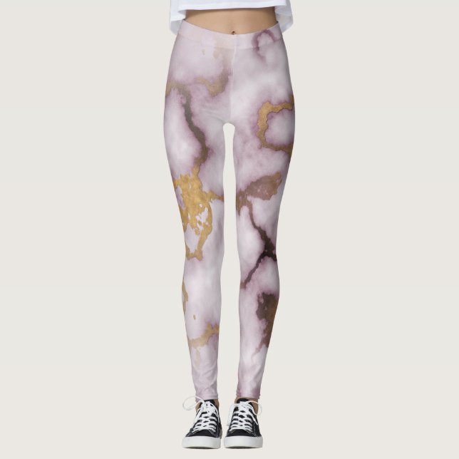 Golden Vein Marble  Blush Aura  Leggings  (Front)
