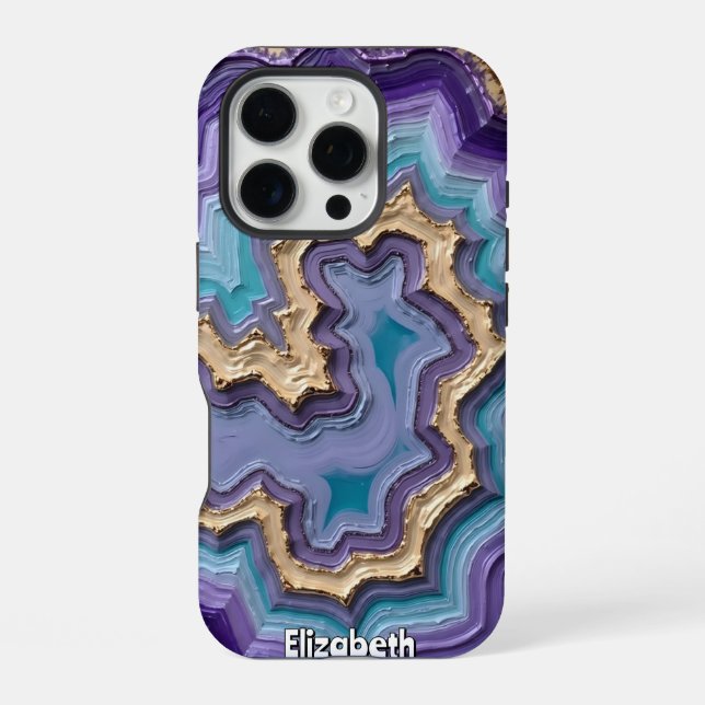 Golden-Veined Abstract Geode iPhone Case (Back)
