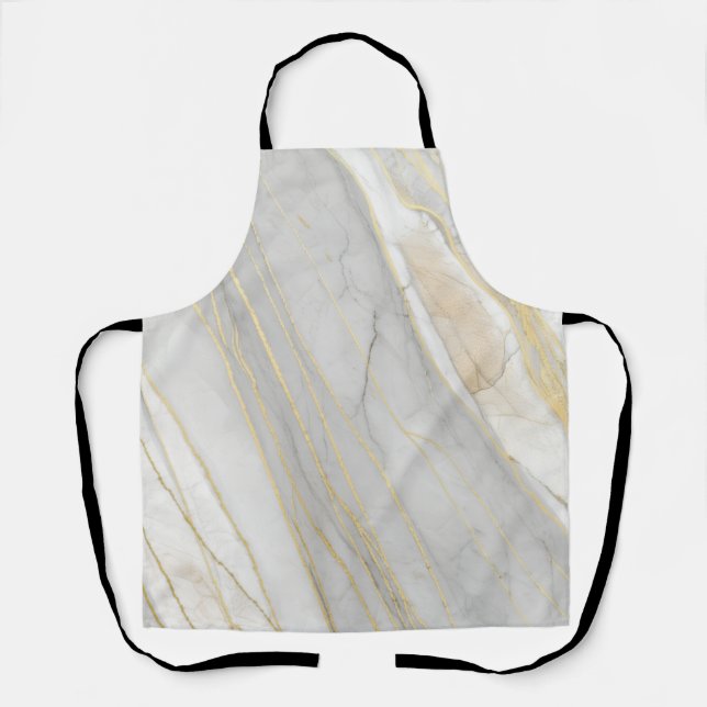 Golden Veined Carrara Marble Texture Apron (Front)