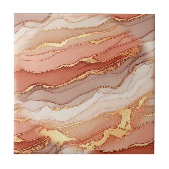 Golden Veined Sienna Marble Luxury Art Tile (Front)