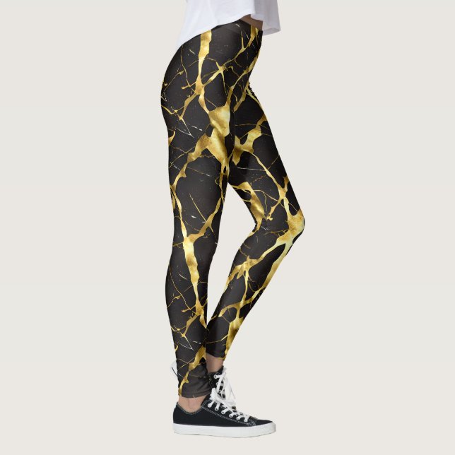 Golden Veins in Black Marble Leggings - Rich (Right)