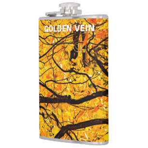 Golden Veins Of Autumn Hip Flask