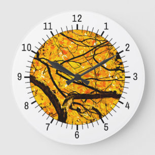 Golden Veins Of Autumn Large Clock