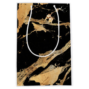 Golden Veins on Black Marble–Abstract Luxe Texture Medium Gift Bag