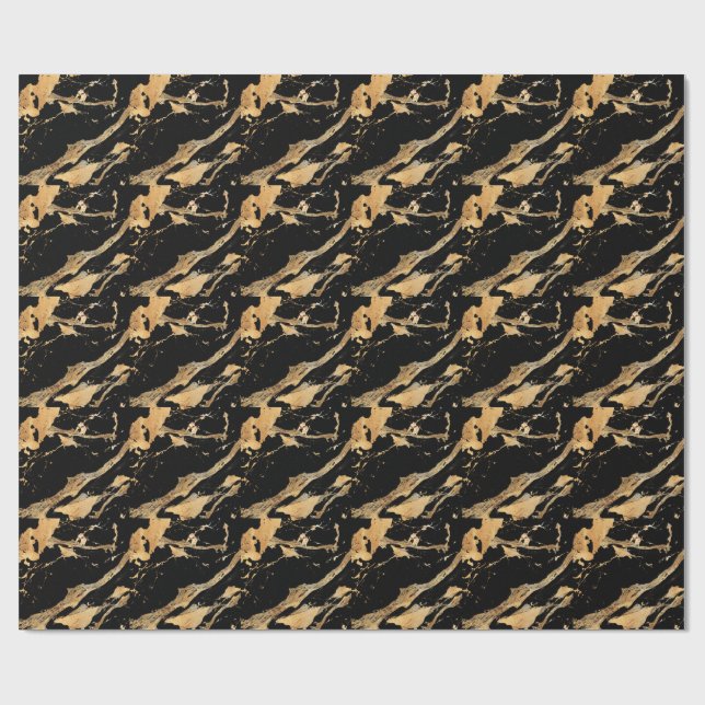 Golden Veins on Black Marble–Abstract Luxe Texture Wrapping Paper (Flat)