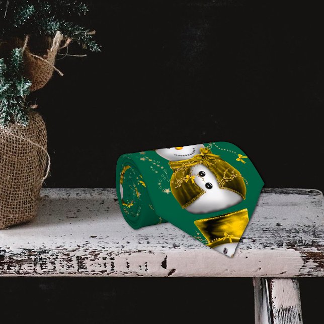 Golden Velvet Snowman Christmas  Tie (Golden Velvet Snowman Christmas Tie by the Olde Christmas Shoppe)