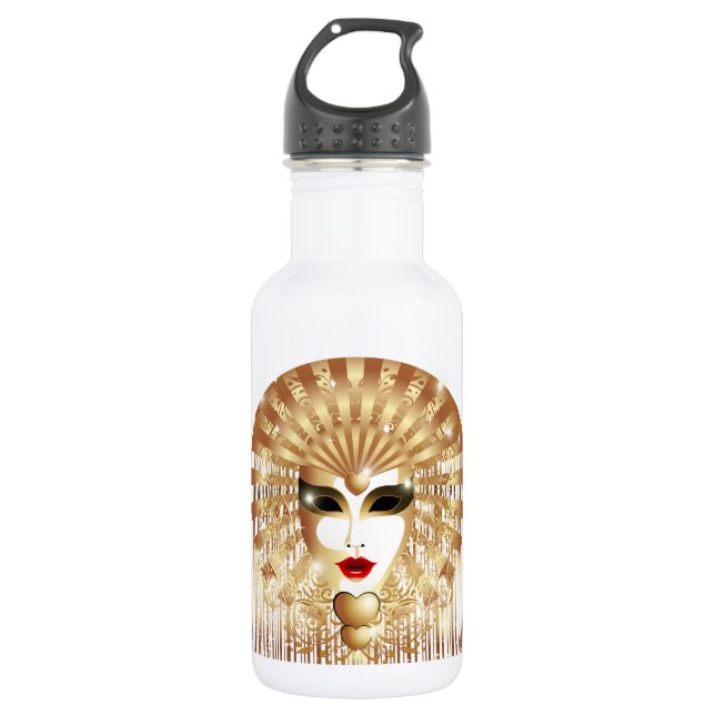 Golden Venice Carnival Party Mask 532 Ml Water Bottle (Front)