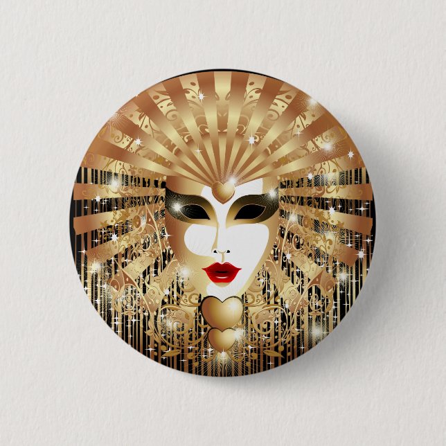 Golden Venice Carnival Party Mask 6 Cm Round Badge (Front)