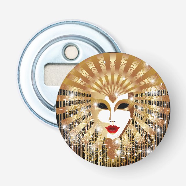 Golden Venice Carnival Party Mask Bottle Opener (Front)