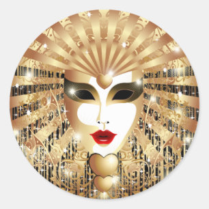 Golden Venice Carnival Party Mask Classic Round Sticker
