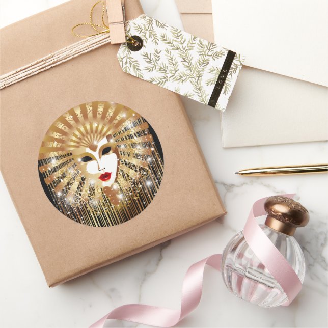Golden Venice Carnival Party Mask Classic Round Sticker (Gifting)