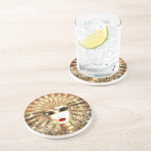 Golden Venice Carnival Party Mask Coaster