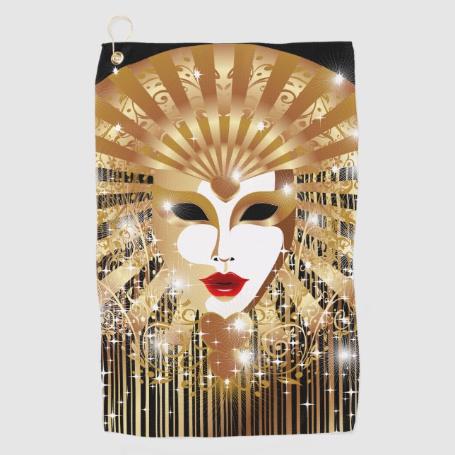 Golden Venice Carnival Party Mask Golf Towel (Front)