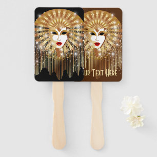 Golden Venice Carnival Party Mask Hand Fan