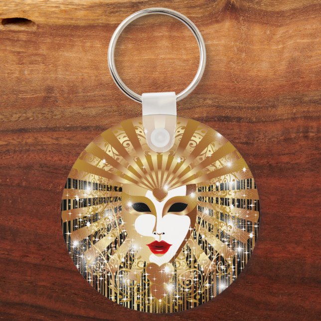 Golden Venice Carnival Party Mask Key Ring (Front)