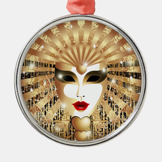 Golden Venice Carnival Party Mask Metal Tree Decoration (Front)