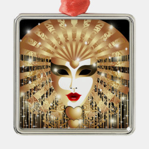 Golden Venice Carnival Party Mask Metal Tree Decoration