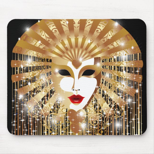 Golden Venice Carnival Party Mask Mouse Mat (Front)