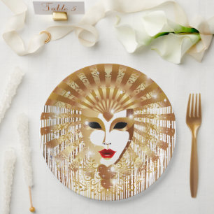 Golden Venice Carnival Party Mask Paper Plate