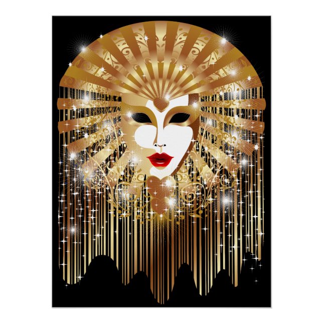 Golden Venice Carnival Party Mask Poster (Front)
