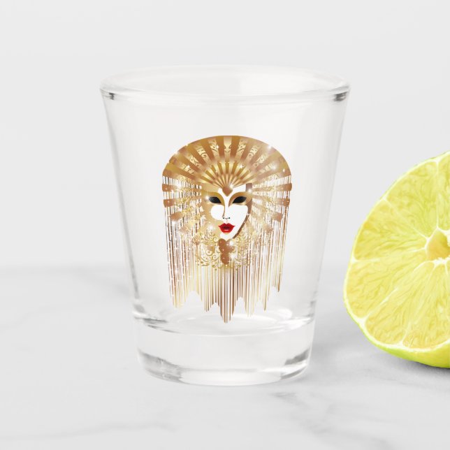 Golden Venice Carnival Party Mask Shot Glass (Front)