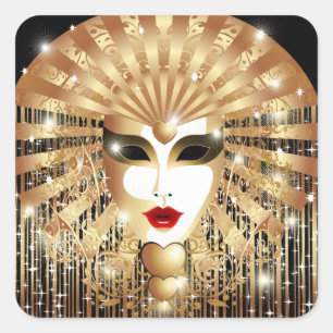 Golden Venice Carnival Party Mask Square Sticker