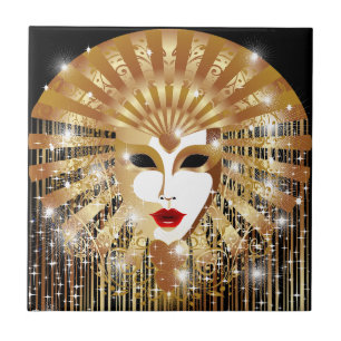 Golden Venice Carnival Party Mask Tile