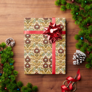 Golden Victorian Floral Damask with Sage Wrapping Paper