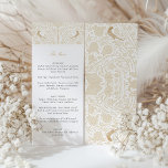 Golden Victorian Wedding Menu Card<br><div class="desc">This wedding menu card is a feast for the eyes, designed with a Victorian flair that complements the elegance of the wedding day. The top of the card is graced with the timeless design of golden love birds and Victorian floral patterns, set against a soft cream background. The menu itself...</div>
