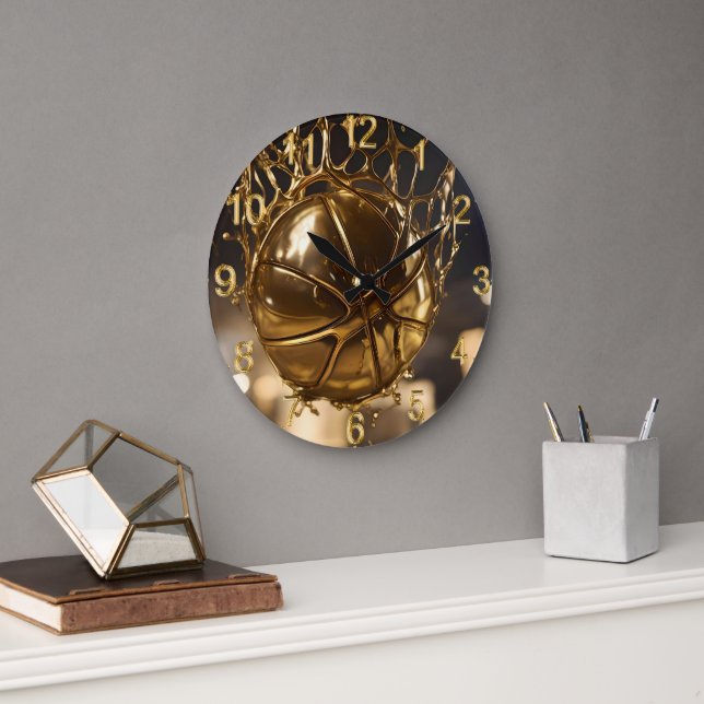 "Golden Victory: Netball Caught in a Gleaming Net" Large Clock (Office)